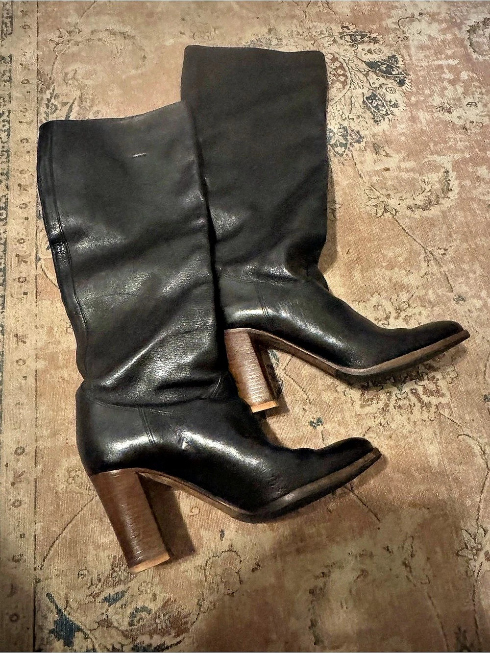 Women's Cole Haan Leather Over-the-Knee Boots in Black With Brown Chunky Heel